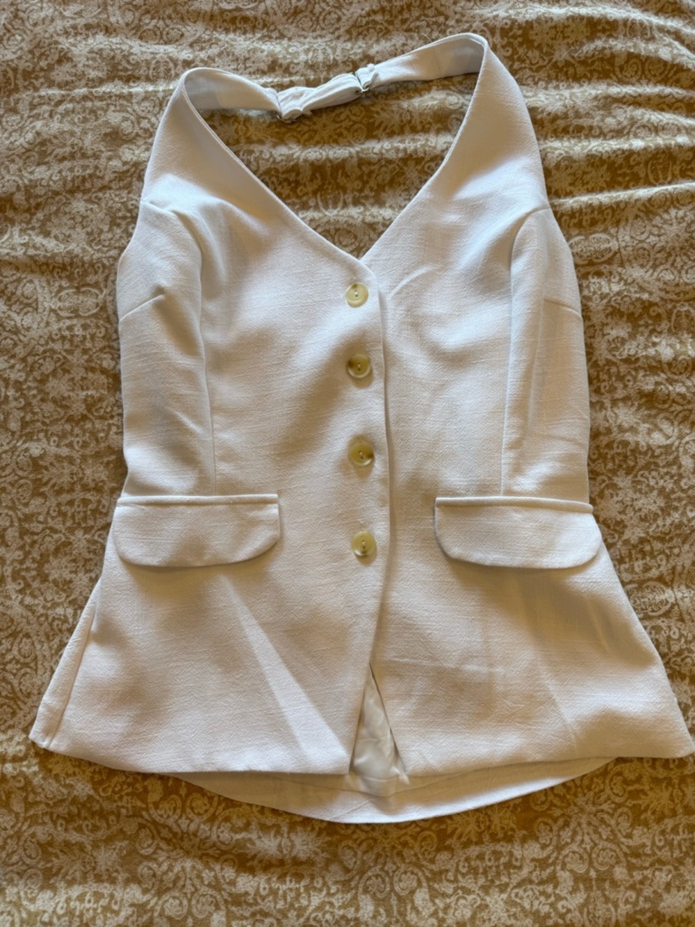 Monteau Cream Linen-Blend Textured Top with Tags